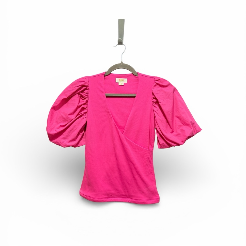 Maeve Anthropologie Bubblegum Pink Wrap Top with Balloon Sleeves‎ Size XXS